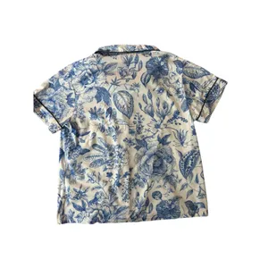 Blue White Floral Pajama Set Medium Button Front Shorts Lounge Sleepwear thumbnail 7