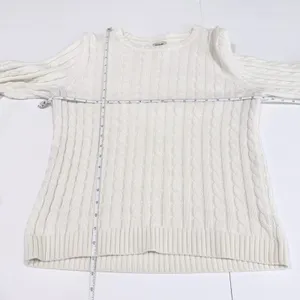LL Bean Ivory Pullover Cable Crew‎ Neck Long Sleeve Cotton Sweater Size MEDIUM thumbnail 8