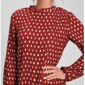 Lulus Pleat to Meet You Wine Red Polka Dot Long Sleeve Shift‎ Dress thumbnail 2