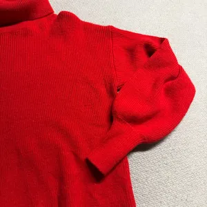 Urban Outfitters Red Ribbed Knit Chunky Turtleneck Sweater Bubble Sleeves Small thumbnail 2