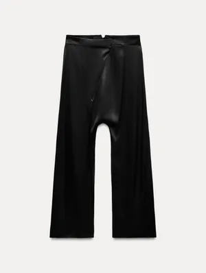 Zara Asymmetric Satin Effect Black Pants thumbnail 3