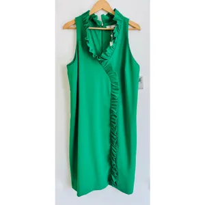NWT Trina Turk Relaxation Ruffle Faux‎ Wrap Women's Dress 12 Kelly Green Sheath thumbnail 4