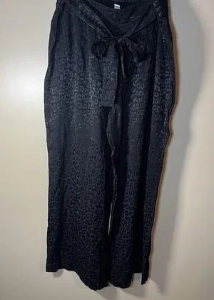 Nine West Black Leopard Print Wide Leg Pants Large thumbnail 1