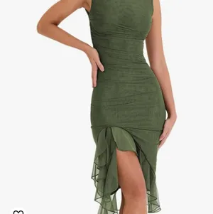 Midi Bodycon dress in olive green slevless ruffle Mermaid dress size small new thumbnail 2