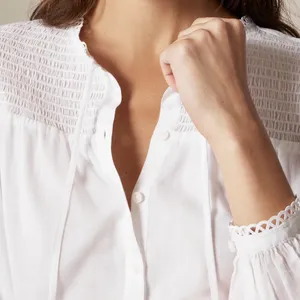 NWT J.Crew Smocked Cotton Popover top in cotton voile Blouse White Eyelet Trim M thumbnail 2