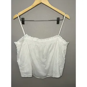 Reformation Cami Top Women Large White Ruffle Smocked Open Back Organic Cotton thumbnail 2