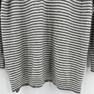 By Anthropologie Sweater Women's Large Serena Striped Button V-Neck‎ Gray Cream thumbnail 5