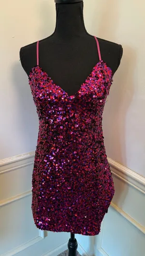 For Love & Lemons Showtime Pink Sequin Open Back Mini Dress Hoco Cocktail thumbnail 1
