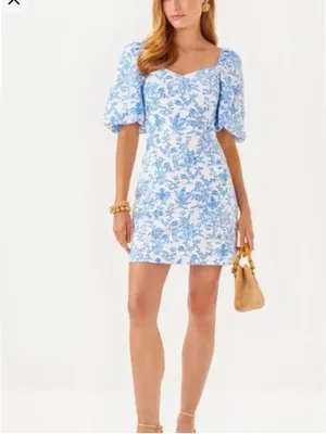 Lilly Pulitzer Justina Floral Puff Sleeve Romper Dress- size 14 thumbnail 2