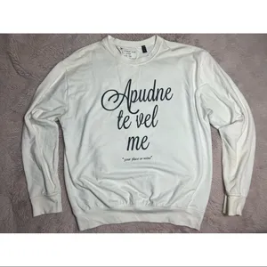 Topshop Tee & Cake Off White Graphic “Your Place or Mine” Sweatshirt Size 8 thumbnail 2