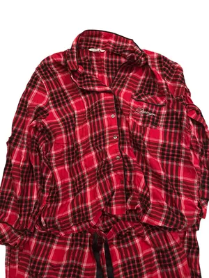 Victoria's Secret Embroidered Plaid Flannel Button-Down Pajama Set thumbnail 2