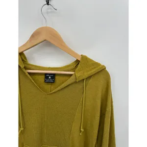 Nike Dri-fit Sweatshirt‎ Women XS Mustard Yellow Hoodie Cut Off Yoga Fringe thumbnail 6