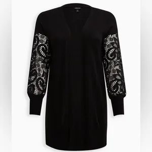 Torrid Black Eyelet Lace Balloon Sleeve Open Sweater Cardigan - size 1 thumbnail 11