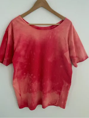 Red and pink coral off-the-shoulder bleached t-shirt thumbnail 1
