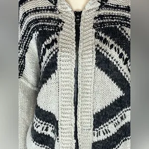 Free People Full Zip Hooded Fringe Aztec Southwestern Cardigan Sweater Large thumbnail 2