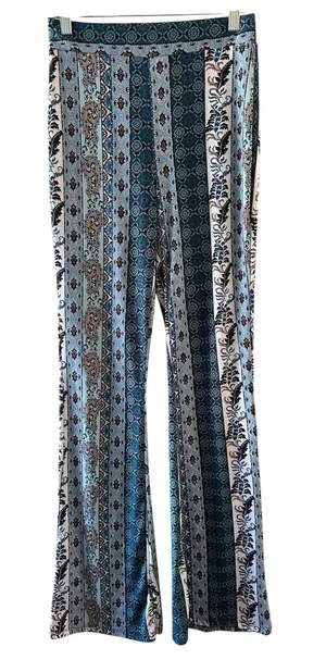 Iris Blue Multi Paisley Floral Bell Bottom Leggings Women Sz S thumbnail 1