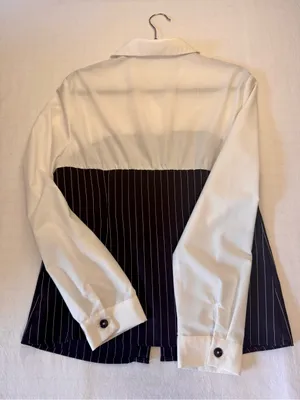 Cider Two-Tone White and‎ Black Pinstripe Bustier Blouse thumbnail 3