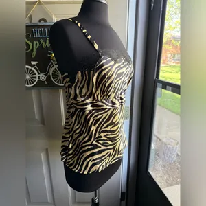 NOS vintage Y2K Cinema Etoile Intimates zebra print lace trim cami, size large thumbnail 5