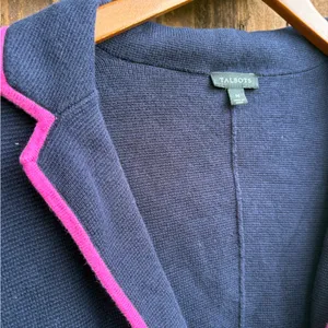 Talbots Navy And Hot Pink Trim Cotton Knit Blazer thumbnail 2