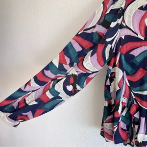 Maeve Anthropologie‎ Cheyenne Blouse Peplum Geometric Brick Navy thumbnail 3