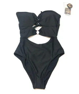 Hula Honey Black ribbed one piece swimsuit thumbnail 4