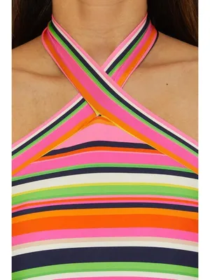 Trina Turk Womens 8 Anniversary Stripe Reversible High Neck Tankini Swimsuit Top thumbnail 7