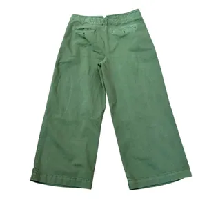 Maeve Anthropologie Cropped Wide Leg Pleated‎ Olive Green Pants Size 8 thumbnail 2