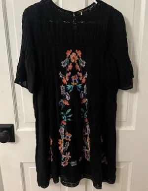 free people black floral dress thumbnail 1