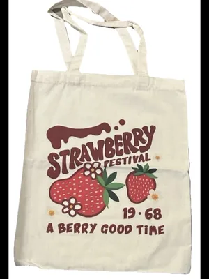 Strawberry Festival Graphic Canvas Tote - Cream with Red & Green thumbnail 1