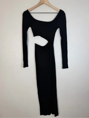 12th Tribe Fired Up Black Ribbed Cutout Maxi Dress Small $125 thumbnail 8