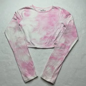 Hollister Must-Have Collection Baby Tee Pink Tie Dye Long Sleeve Crop Top Small thumbnail 1