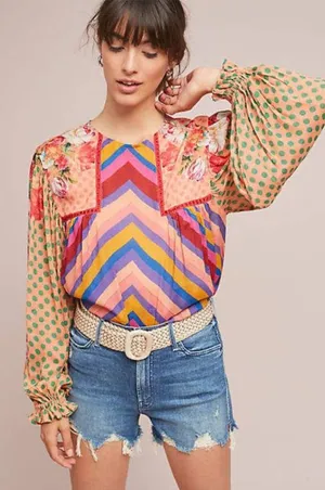 Bl^nk London Anthropologie‎ Miranda Peasant Blouse XSP Floral Boho Artsy Top thumbnail 1