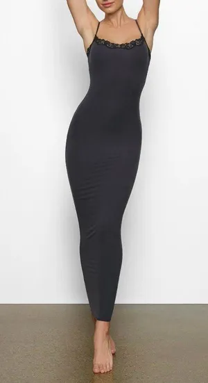 SKIMS NWT Fits Everybody Lace-Trimmed Stretch Maxi Dress Onyx XS ( Sold out) thumbnail 1
