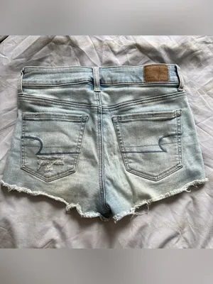 American Eagle Outfitters Light Blue Distressed Lace-Trim Denim Shorts thumbnail 2
