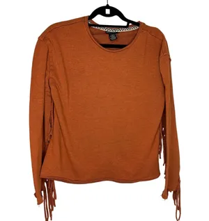 Wrangler Retro Western Fringe Top Women's Size Medium Rust Cowgirl Sweater thumbnail 1