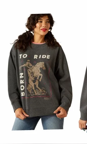 Ariat To Ride Born Western Graphic Oversized Crew Sweatshirt 2X NWT Rodeo thumbnail 1