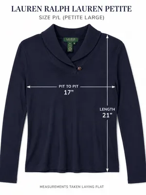 Lauren Ralph Lauren Women’s Petite P/L Navy Blue 100% Cotton Shawl Collar Top thumbnail 6