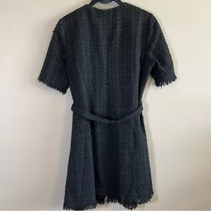✨ Bardot Boucle Tweed Zip Front Frayed Hem Dress‎ Medium 8 Black thumbnail 10
