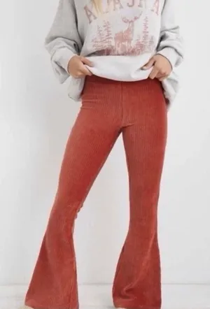 Aerie Flare Pants‎ Size S Regular Rust Orange Corduroy Ribbed Bell Bottom Leg thumbnail 1