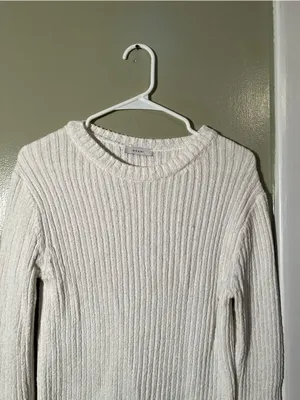 Moani Women's Size F Crewneck Sweater White Ribbed Merino Wool Cashmere Blend thumbnail 2