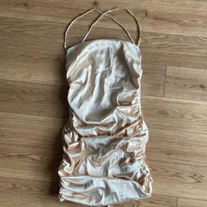 NWT Oh Polly Midnight Seduction Ruched Backless Satin Mini Dress Beige US 2 thumbnail 4