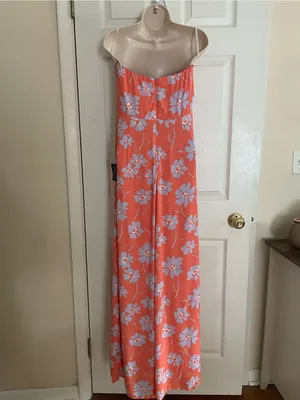 Lulu's Coral Floral Strapless Maxi Dress with Side Slit thumbnail 5
