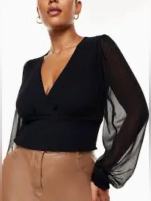 Aritzia Wilfred Wistful Blouse Wrap Style Black S thumbnail 1