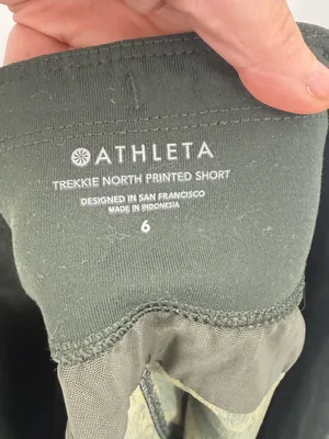 Athleta Women's Trekkie North Printed Shorts Terra Firma Olive Green‎ Size 6 thumbnail 4