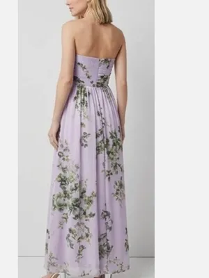 New $220 White House Black Market Floral Lilac Strapless Chiffon Maxi Dress thumbnail 5