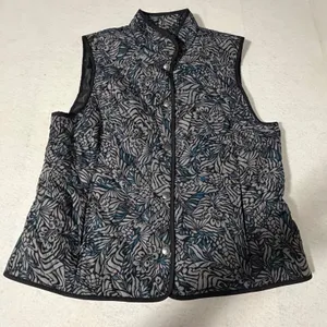 Croft & Barrow Womens Grey Blue Abstract Floral Quilted Puffer Vest Size L 1345 thumbnail 1