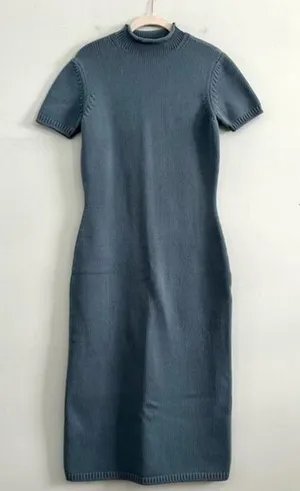 Ralph‎ Lauren Purple Label Knit Blue Mock Neck Sweater Midi Dress thumbnail 1
