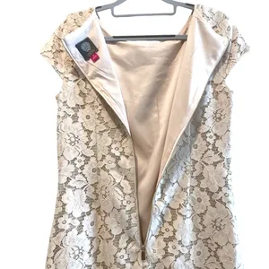 Vince Camuto Lace Sheath Dress Ivory Excellent Floral Cap Sleeve‎ Women Size 8 thumbnail 7