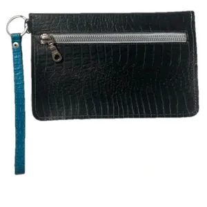 Leather clutch handmade hand dyed‎ textured blue black modern clean bag Soy Nica thumbnail 3