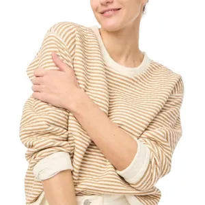 J. Crew - Beige and Cream Preppy Striped Reversible Quilted Pullover Sz M thumbnail 1